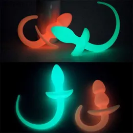 Anal Toys Luminous Silicone Dog Tail Anal Plug Backyard Butt Plug SM Sex Toys for Men and Women Anal Expander Adult Erotic Toys HKD230816