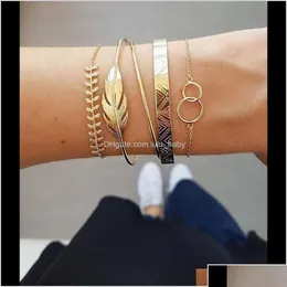 CUFF Fashion Ins Style Mtilayer Gold och Sier Chian med löv för kvinnor Girl Link Jewelry Sysbc Drop Delivery Armband DHQP6