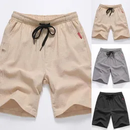 Shorts masculinos bolso de bolso de cor sólida homens casuais linho de algodão leve ginástica calça de moletom manual 2023 verão#3