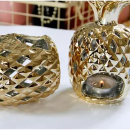 Ljusstakare portavelas de cermica en forma pia dorada candelabro arte del hierro soporte luz t para el hogar dekoraciones