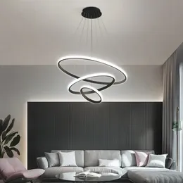 Nowoczesna lampa wisząca LED 3 pierścienie Circle Circle Sufit wiszący żyrandol czarny strych żywy jadalnia