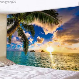 Tapestries Tropical Tree Beach Hanging Wall Cloth Sunset Sea Tapestry Nature Landscape Wave Tapestries Ceiling Home Decoration R230817