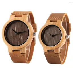 Relógios de punho 2023 Chegada de natureza doce Wood Casal Watches exclusivo Casaul Brown Dial Dial Bamboo Wooden Lovers 'Quartz Wrist Watch Relógio