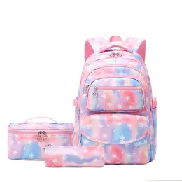 Рюкзак для школьных сумок для детских девочек школьный рюкзак с ланч -коробкой подростков девочки для девочек, установленные детские водонепроницаемые школьные сумки Mochilas 230816
