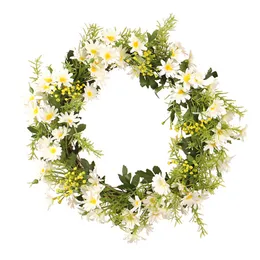 Andra evenemangsfestleveranser 14 tum Daisy Flower Wreath Spring Summer Door Artificial Green Leaves With White Flowers For Home Wedding 230816