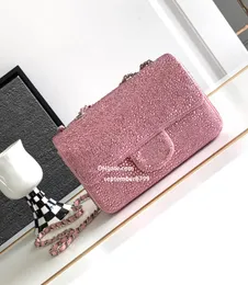 New Designer Flap Bag 10A Top Quality Womens Luxury 23s CF Pink Diamond Chain Bag Genuine Leather Shoulder Bag Lady High End Crossbody 20cm Wallet Purse With Box