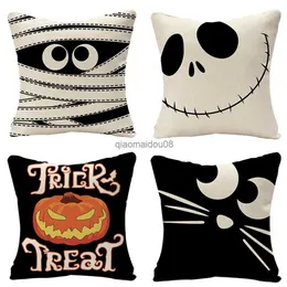 Kuddefodral 2023 Ny Linen Halloween Fall Cushion Cover 45x45cm Farmhouse Cat Witch Home Throw Covers For Home Room Couch Decor HKD230817