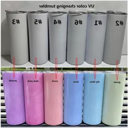 Two Functions Glow in the dark UV Color Changing Tumbler 20oz Sublimation Tumbler Sun Light Sensing Stainless Steel Straight Skinny Tum Jqgh