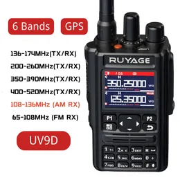 Walkie Talkie Ruyage UV9D GPS 6 밴드 아마추어 햄 두 방향 라디오 256CH 에어 밴드 VOX DTMF SOS LCD 컬러 스캐너 항공 230816