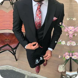 Ternos masculinos personalizados Men Black Men Blazer Man Tuxedos Classic Groom Wear Wide Peyed Lapeel Slim Fit Business Casat 3 peça