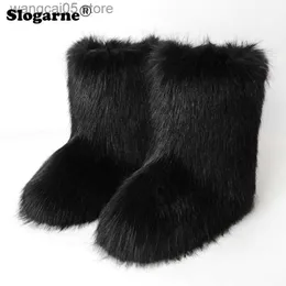 Buty nowe mody Fox Futrze kobiety puszyste futrzane buty śnieżne kobiety zimowe ciepłe pluszowe buty platformowe futrzane sztuczne futro Bottes luksusowe buty T230817