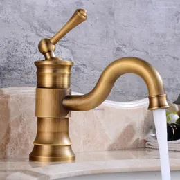 Bathroom Sink Faucets Antique Brass Basin Faucet Single Handle Retro Washbasin Cold Mixer Water Tap Counter 360° Swivel