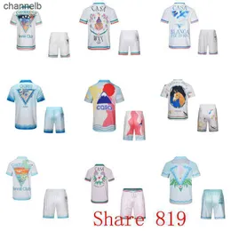 T-shirt maschile in tessuto di seta sottile Casablanca Tennis Club Shirtpant Shirts Set Summer Men Women Casual Hawaiian Beach Seaside Abito da mare M-3XL HKD230817