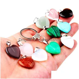 Nyckelringar Natural Stone Quartz Heart Shape Pendants For Women Girls Gift Fashion Jewelry Accessories Drop Delivery DHWFT