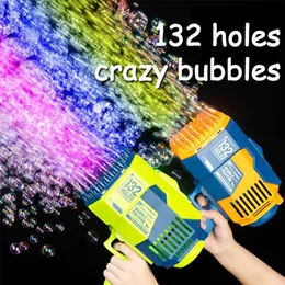 Novelty Games 132 Holes Bubble Gun Rocket Soap Bubbles Machine Form Automatisk Bazooka Blower With Light Toys For Kid Birthday Present 230816