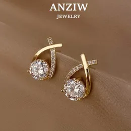 Charm Anziw Real 925 Silver Stud Earrings 05ct Fishtail Cross Piercing Ear Reclement 2023 Korean Trendy Women 's Jewelry 230817