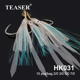 낚시 고리 티저 10pcs 2/0-7/0 Inchiku Fishhooks Tai Kabura Luminous Silicone Soft Squid Single Assist Jigging 인공 참치 미끼 230816