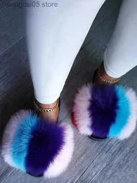 Slippers Fur Slides Fashion Summer Ladies عالية الجودة صندل ناعم كبير الفرو شقة أحذية فروية ناعمة