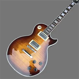 Gratis leverans, högkvalitativ Tiger Top Electric Guitar, 2 Pick Up Silver Guitar Hardware, Color som visas 258