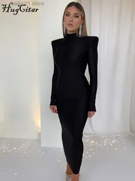 Basic Casual Dresses Solid Long Sleeve With Shoulder Pads Turtleneck Maxi Dress 2022 New Year Women Fashion Streetwear Elegant Skinny T230817