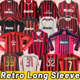 Långärmad retro skjortor hem fotbollströjor Gullit Maldini van Basten Kaka Inzaghi Pirlo Shevchenko Baggio AC S 06 07 08 09 10 14 15 99 00