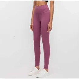 Naked Material Women Yoga Pants Lulu Solid Color Sports Gym Wear Leggings High Waist Elastic Fiess Lady Overall Tights Workout383