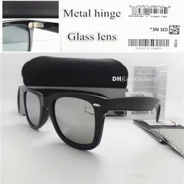 Lente de vidro de alta qualidade Designer de dobradiça de metal masculino Mulheres Plank Frame Glasses Sunglasses UV400 52mm Sombra vintage Mercury Mirror Leather2021