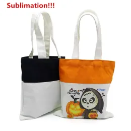 Halloween Sublimation linen Bag Sublimation Blank Tote Bags Reusable Grocery Bags for DIY Crafting and Decorating Orange Black Ordinary Style NEW