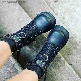 Botas Karinluna Brand Design Black Gothic Style Saltos altos Black Front Zipper tornozelo Botas de plataforma Rua Cool Weldges Sapatos T230817