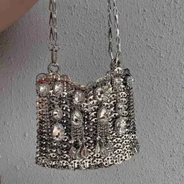 Hobo Women Diamond Bags Designer Silver Metal Seedings Chain Woven Bag Bading Vight Sags Clutch Travel House Skighbag Sudbag Hkd230817