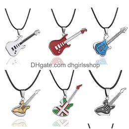 Pendant Necklaces Fashion Stainless Steel Guitar Necklace For Men Pendants Leather Chain Male Drop Delivery Jewelry Dhzs6