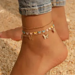 Anklets 3pcs/set Vintage Boho Butterfly Pendant Anklet For Women Bohemian Summer Beach Animal On Foot Ankle Bracelets Jewelry