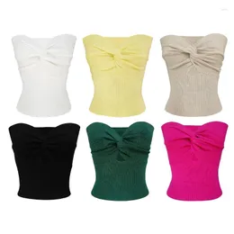 Camisoles & Tanks Women Sleeveless Camisole Twist Front Tube Top Solid Ruched Crop Bandeau Ins