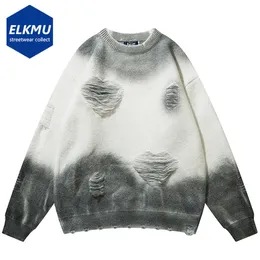 Men's Sweaters Ripped Oversized Y2K Knitted Sweater Men Grunge Vintage Distressed Hole Streetwear Hip Hop Harajuku Winter Jumpers Male 230816