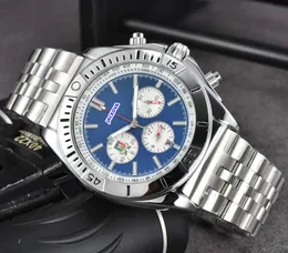 Top -Quality -Männer Edelstahl Uhr Watch Vollfunktion Stoppwatch Fashion Casual Clock Big Man Armbanduhren Luxus Quarz Bewegung Lumious Set Auger Uhren Geschenke