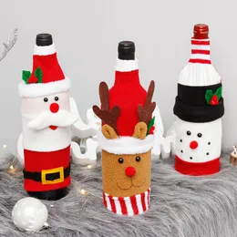 Julvinflaskväskor Xmas Santa Reindeer Snowman Wine Bottle täcker presentpåsar till julfest matbordsdekorationer
