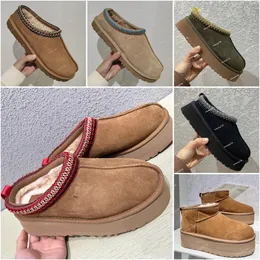 Tasman tofflor Luxur Designer Autumn and Winter Women Tazz Slide Woolen Slipper Fashion Keep Warm Mini Platform Boot Disquette Shoes Outdoors Snow Boots Storlek 35-42