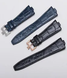 Tiras de couro de vaca azul escuro preto Black Fit para Constantin 47660000G9829 Watch 25mm 9mm Lug no exterior Bandas de vigia bracelet6421629