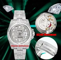 AMG Factory zegarki pełne Diamond Pave 40 mm 904L Stalowa 116769 GMT A3186 Automatyczna męska zegarek Diamentowe Wybiel