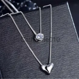 ペンダントネックレス925 Sterlsilverネックレスダブルレイヤーチェーンジルコンハートペンダント女性のためのネックレスKolye Choker J230817