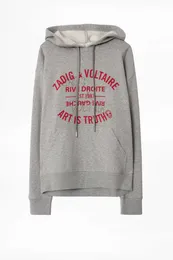 zadig voltaire women's sweatshirt pullover zv letter printing hot diamond treasure blue cotton Fleece Hoodie for women