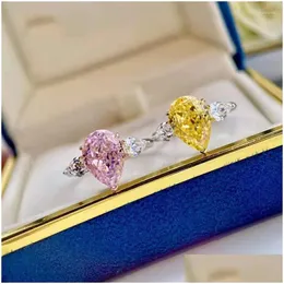 Ringos de cluster 925 Sterling Sier 4 gota rosa amarelo de alto carbono anel de diamante de carbono feminino brilhante entrega de jóias premium dhvz3