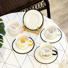 Cups Saucers Cute Tiger Mug Simple Art Afternoon Tea Coffee Cup Plate Gift Couple Ceramic