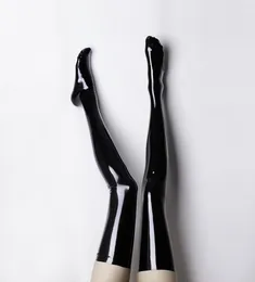 Seksi set siyah el yapımı lateks çoraplar lateks kauçuk unisex uzun uyluk yüksek sıkı çorap 230817