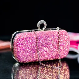 Kvällspåsar rosa kopplingsväska kvinnor bling paljetter handväskor modedesigner lyxig telefonväska crossbody liten 230817