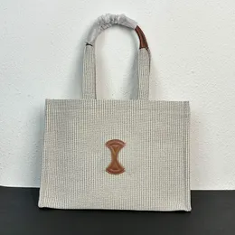Tote Shopping Bag Women Handbags Purse Striped Fabric Cowhide Letter Cotton Canvas Internal Zipper Pocket Large Capacity Pockets Fashion Shoulder Bags Two Size