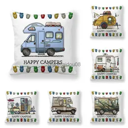 Cuscino Happy Camper Case Case Casto di lancio Camper Case decorative Case Case Case Case di auto HKD230817