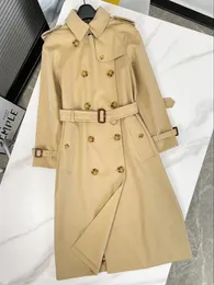 Designer Women Fashion Paris Middle Long Trench Coat High Quality Brand Design Double Breasted Coat Cotton Tyg Size S-2XL