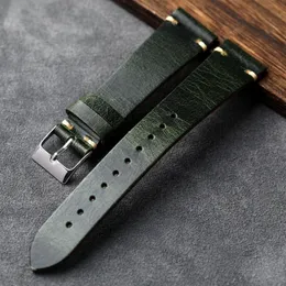 Watch Bands Handmade Oily Cowhide Watchband 18 19 20 21 22MM Green Vintage Men Ultra-Thin Leather Bracelet Retro Style 230817