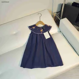 Designer babykläder flickor klänning storlek 100-150 cm broderad färgglada häst stora lapel barn klär ren bomullsbarn kjol juni21
